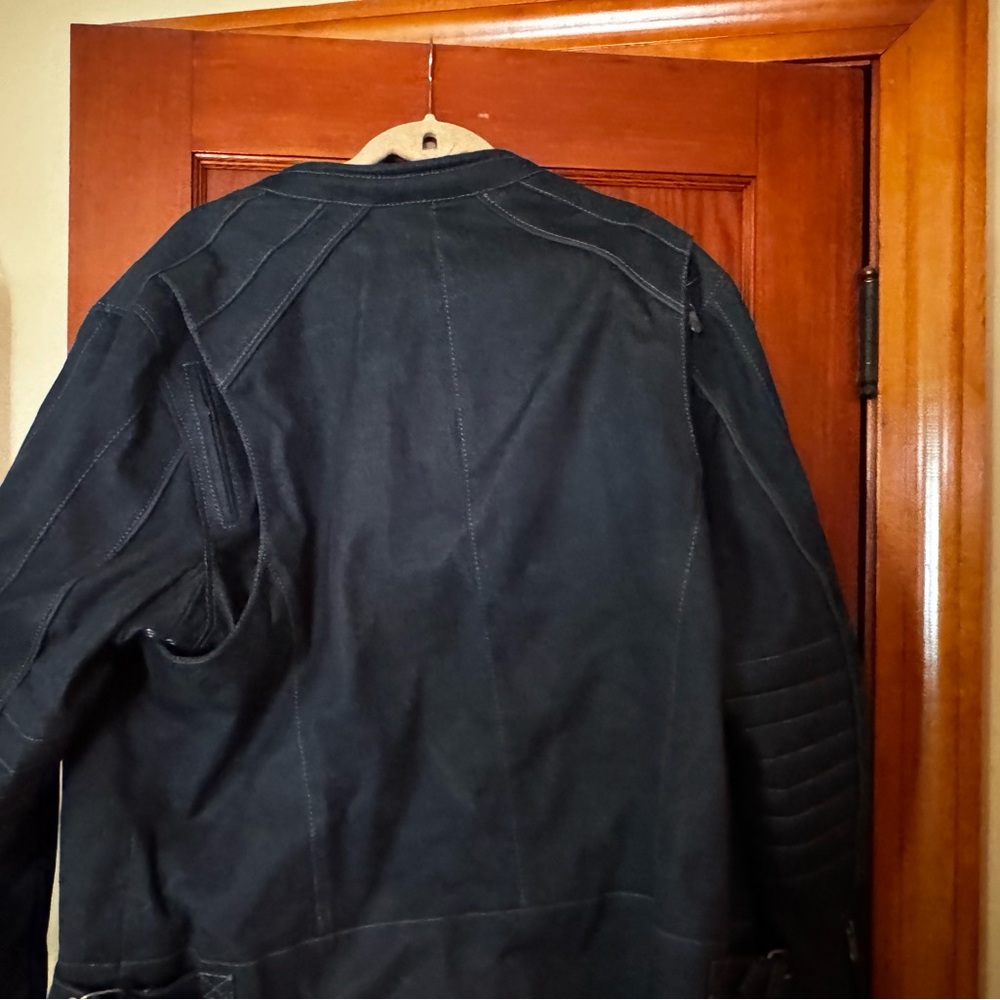 Reinforced denim motorcycle riding jacket